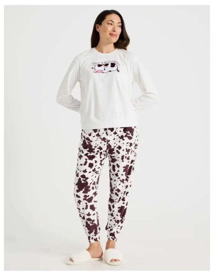 Soho Cosy Fleece Pyjama Set in Sleepy Cow Print
