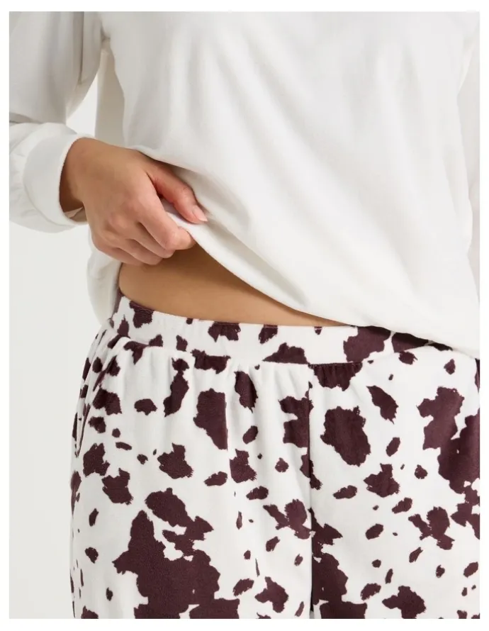 Soho Cosy Fleece Pyjama Set in Sleepy Cow Print