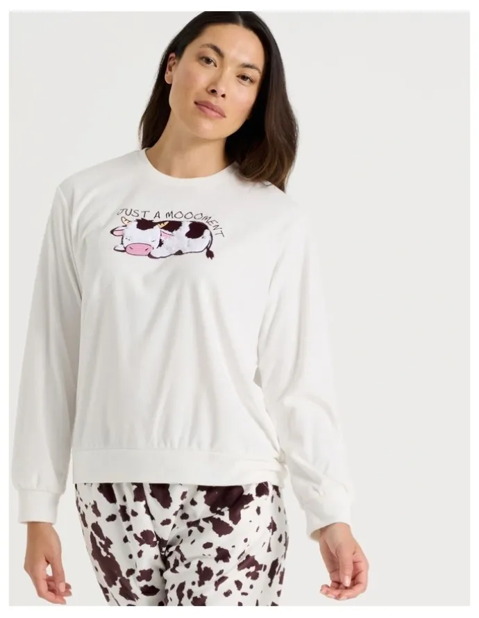 Soho Cosy Fleece Pyjama Set in Sleepy Cow Print