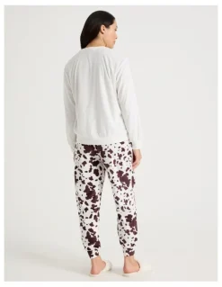 Soho Cosy Fleece Pyjama Set in Sleepy Cow Print