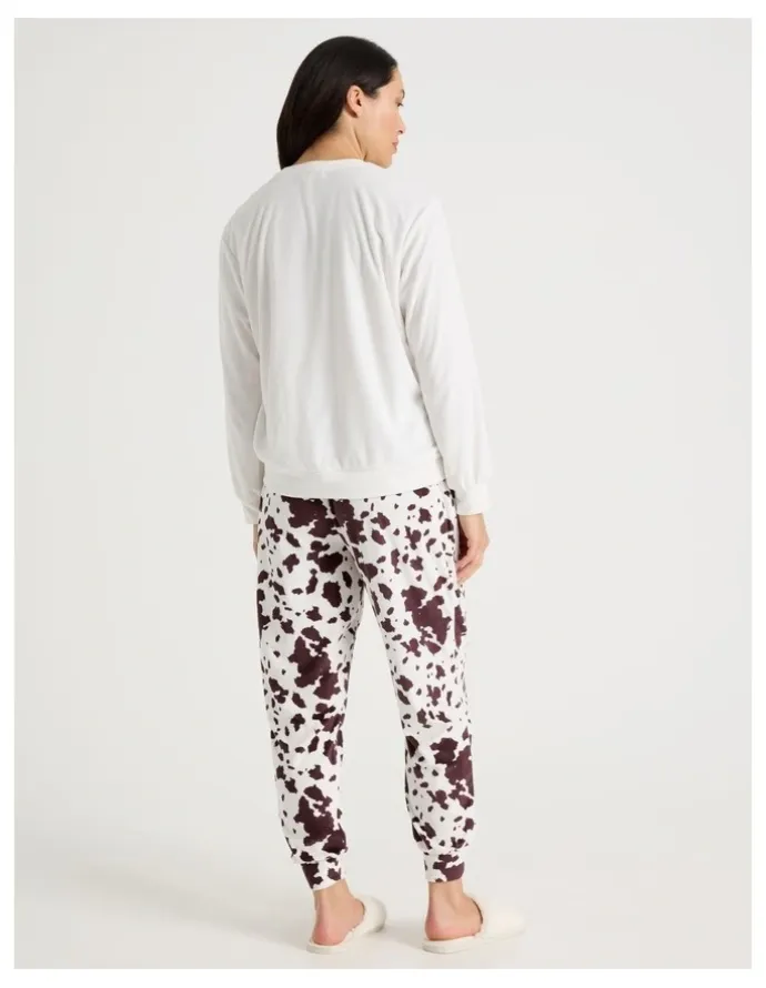 Soho Cosy Fleece Pyjama Set in Sleepy Cow Print