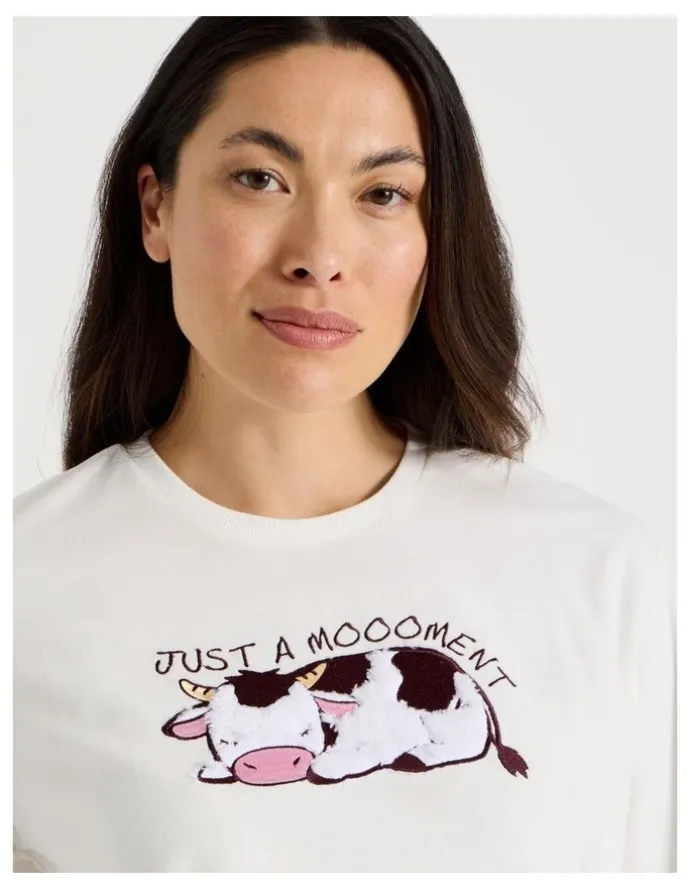 Soho Cosy Fleece Pyjama Set in Sleepy Cow Print