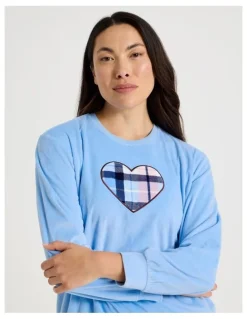 Soho Cosy Fleece Pyjama Set in Chocolate Heart Check Print