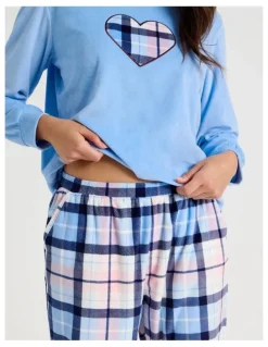 Soho Cosy Fleece Pyjama Set in Chocolate Heart Check Print