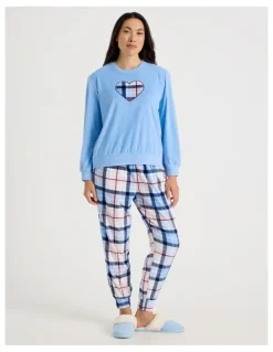 Soho Cosy Fleece Pyjama Set in Chocolate Heart Check Print
