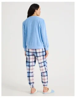 Soho Cosy Fleece Pyjama Set in Chocolate Heart Check Print