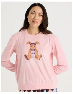 Soho Cosy Fleece Pyjama Set in Bunny Argyle Print