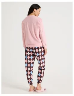 Soho Cosy Fleece Pyjama Set in Bunny Argyle Print