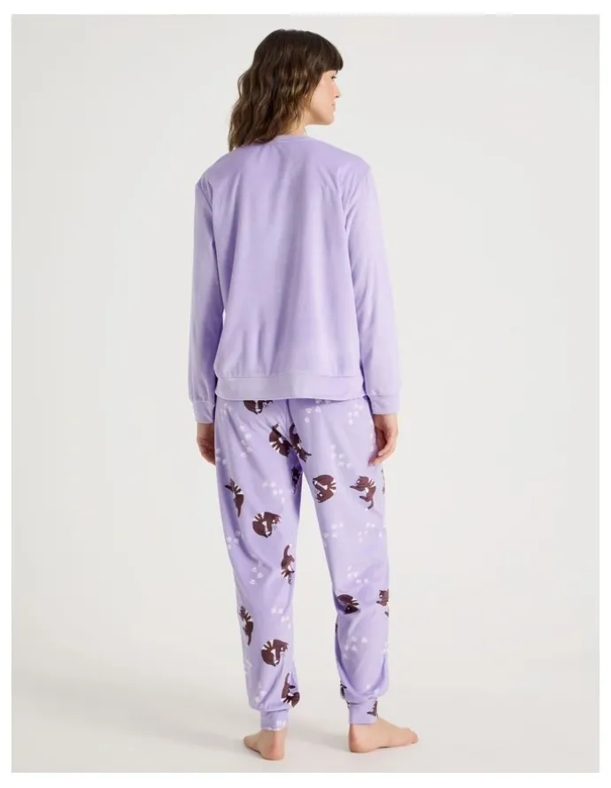 Soho Cosy Fleece Pyjama Set in Press Paws Print