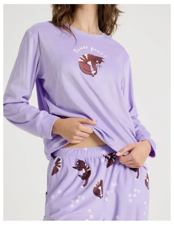 Soho Cosy Fleece Pyjama Set in Press Paws Print