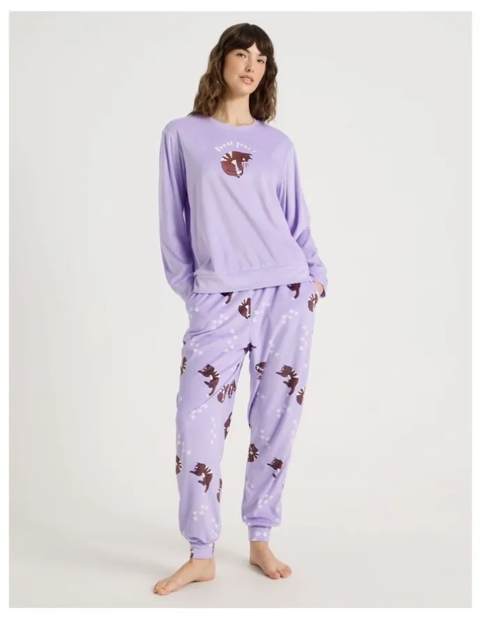 Soho Cosy Fleece Pyjama Set in Press Paws Print