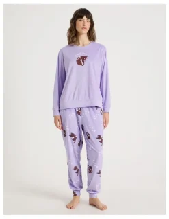 Soho Cosy Fleece Pyjama Set in Press Paws Print