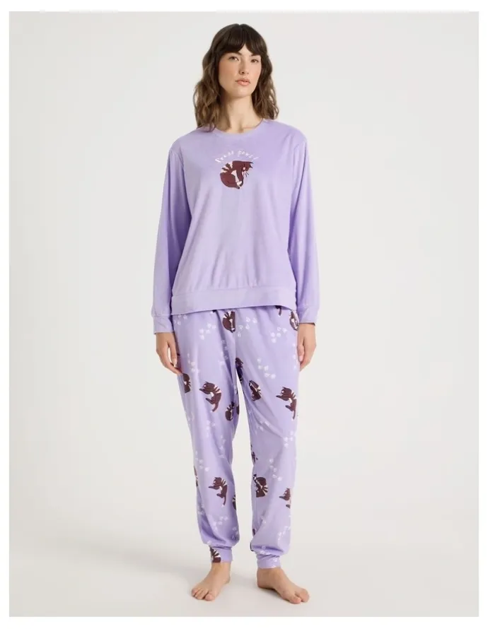 Soho Cosy Fleece Pyjama Set in Press Paws Print