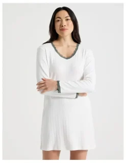 Soho Cosy Winter Pointelle Long Sleeve Nightie in Ivory