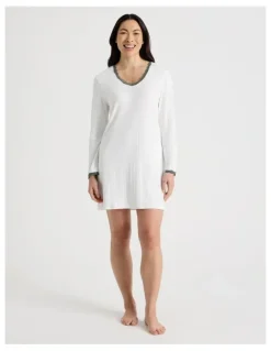 Soho Cosy Winter Pointelle Long Sleeve Nightie in Ivory
