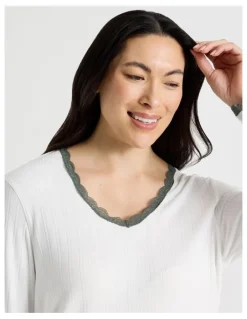 Soho Cosy Winter Pointelle Long Sleeve Nightie in Ivory