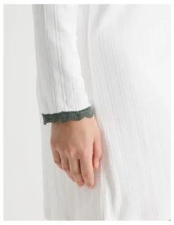 Soho Cosy Winter Pointelle Long Sleeve Nightie in Ivory