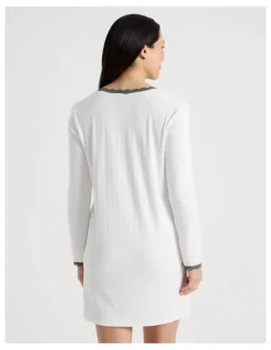 Soho Cosy Winter Pointelle Long Sleeve Nightie in Ivory