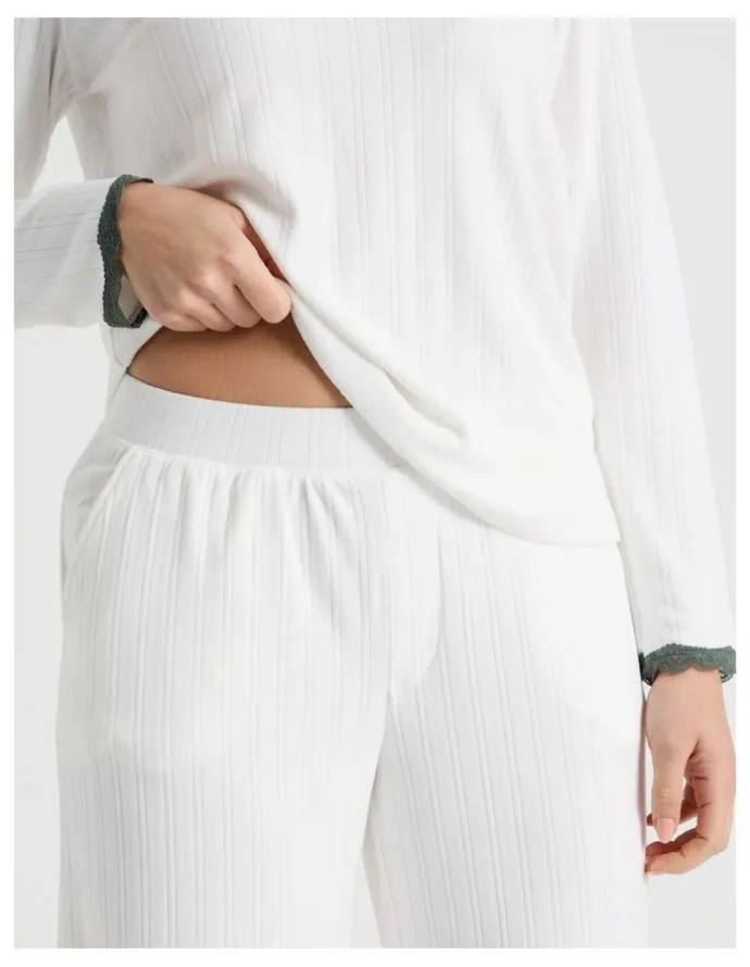 Soho Cosy Winter Pointelle Long Sleeve Pyjama Set in Ivory
