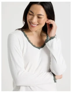 Soho Cosy Winter Pointelle Long Sleeve Pyjama Set in Ivory
