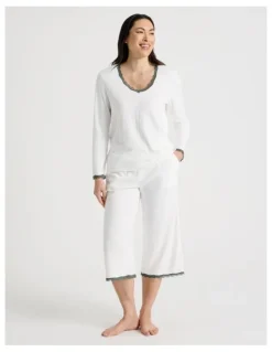 Soho Cosy Winter Pointelle Long Sleeve Pyjama Set in Ivory
