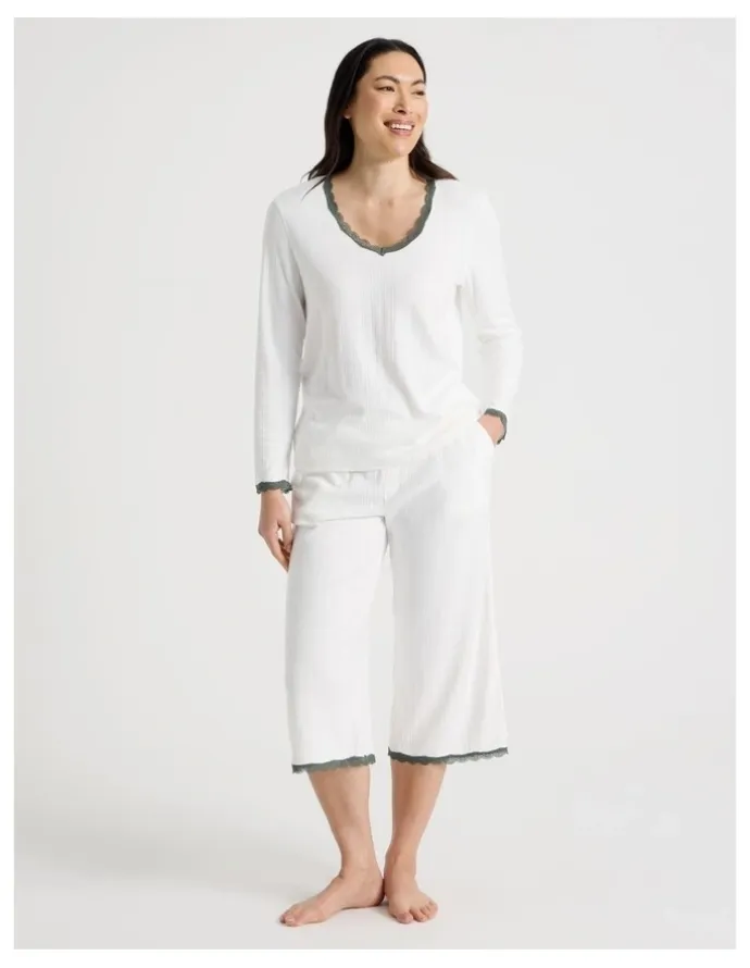 Soho Cosy Winter Pointelle Long Sleeve Pyjama Set in Ivory