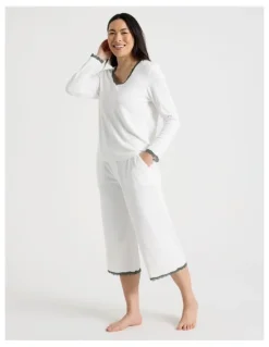 Soho Cosy Winter Pointelle Long Sleeve Pyjama Set in Ivory