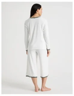 Soho Cosy Winter Pointelle Long Sleeve Pyjama Set in Ivory