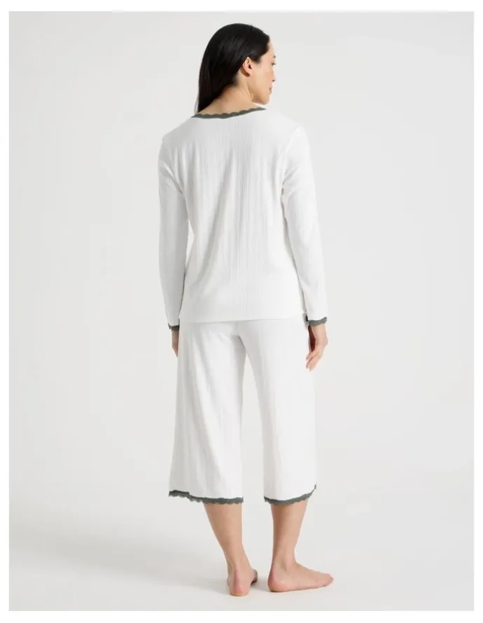 Soho Cosy Winter Pointelle Long Sleeve Pyjama Set in Ivory