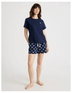 Soho Cotton Knit Short Sleeve T-shirt in Navy