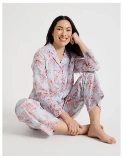 Soho Cotton Long Sleeve Long Pant Pyjama Set in Floral Stripe Print