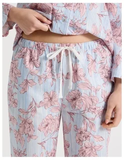 Soho Cotton Long Sleeve Long Pant Pyjama Set in Floral Stripe Print