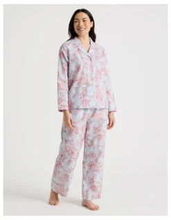 Soho Cotton Long Sleeve Long Pant Pyjama Set in Floral Stripe Print