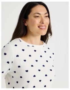 Soho Crew Neck Long Sleeve Pyjama Set in Navy Hearts Print