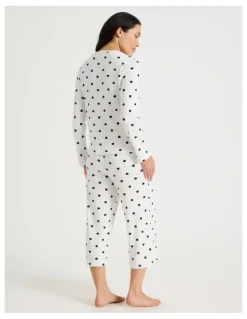 Soho Crew Neck Long Sleeve Pyjama Set in Navy Hearts Print