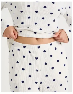 Soho Crew Neck Long Sleeve Pyjama Set in Navy Hearts Print