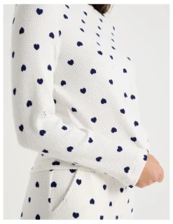 Soho Crew Neck Long Sleeve Pyjama Set in Navy Hearts Print