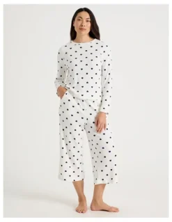 Soho Crew Neck Long Sleeve Pyjama Set in Navy Hearts Print