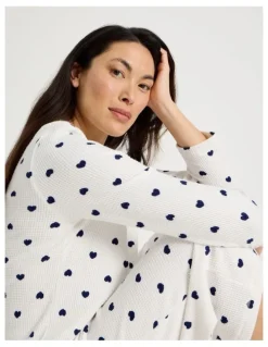 Soho Crew Neck Long Sleeve Pyjama Set in Navy Hearts Print