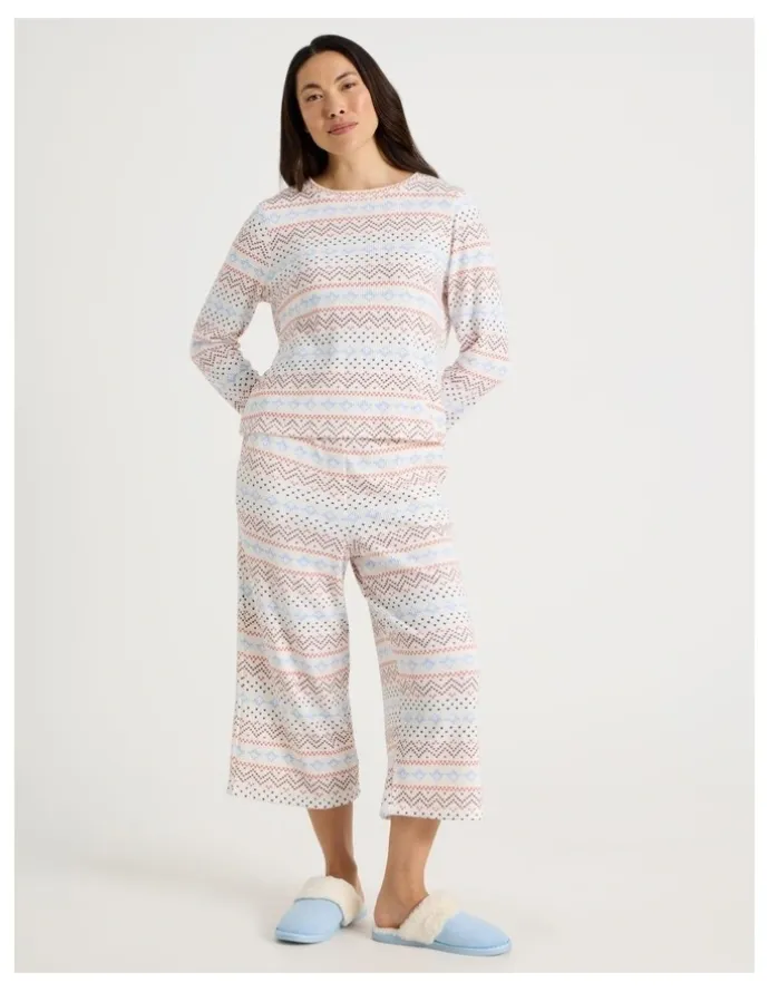 Soho Crew Neck Long Sleeve Pyjama Set in Winter Farisle Print
