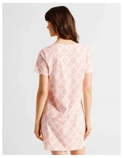 Soho Everyday Cotton Short Sleeve Half Placket Nightie in Foliage Fan Print