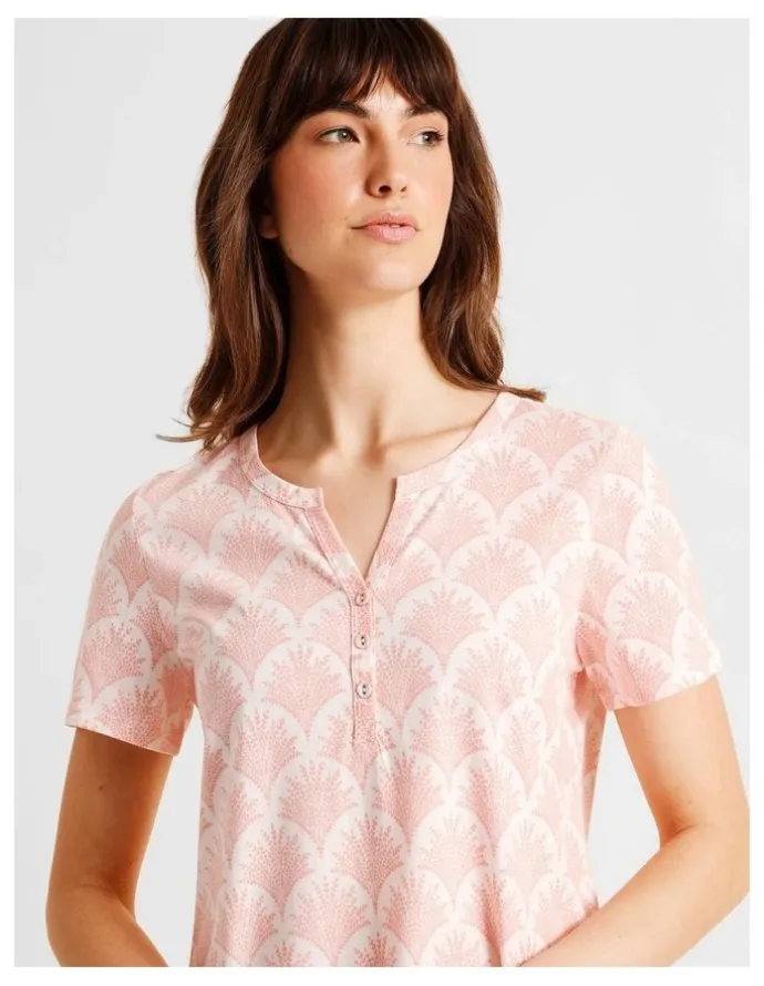 Soho Everyday Cotton Short Sleeve Half Placket Nightie in Foliage Fan Print
