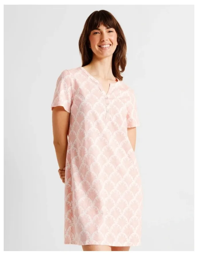 Soho Everyday Cotton Short Sleeve Half Placket Nightie in Foliage Fan Print