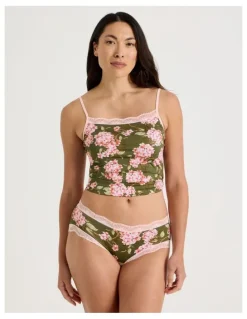 Soho Everyday Lace Boyleg in Green Pink Hydrangea Print