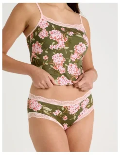 Soho Everyday Lace Boyleg in Green Pink Hydrangea Print