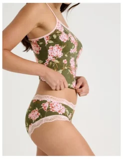 Soho Everyday Lace Boyleg in Green Pink Hydrangea Print