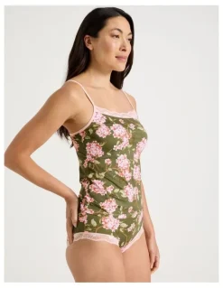 Soho Everyday Lace Camisole in Green Pink Hydrangea Print