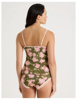 Soho Everyday Lace Camisole in Green Pink Hydrangea Print