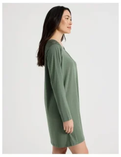 Soho Everyday Lace Long Sleeve Nightie in Laurel Green