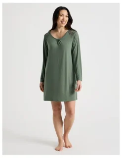 Soho Everyday Lace Long Sleeve Nightie in Laurel Green